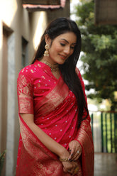 Attractive Bandhej Kanjivaram Pink Color Silk Saree